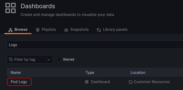 Pod logs in grafana.coreweave.com